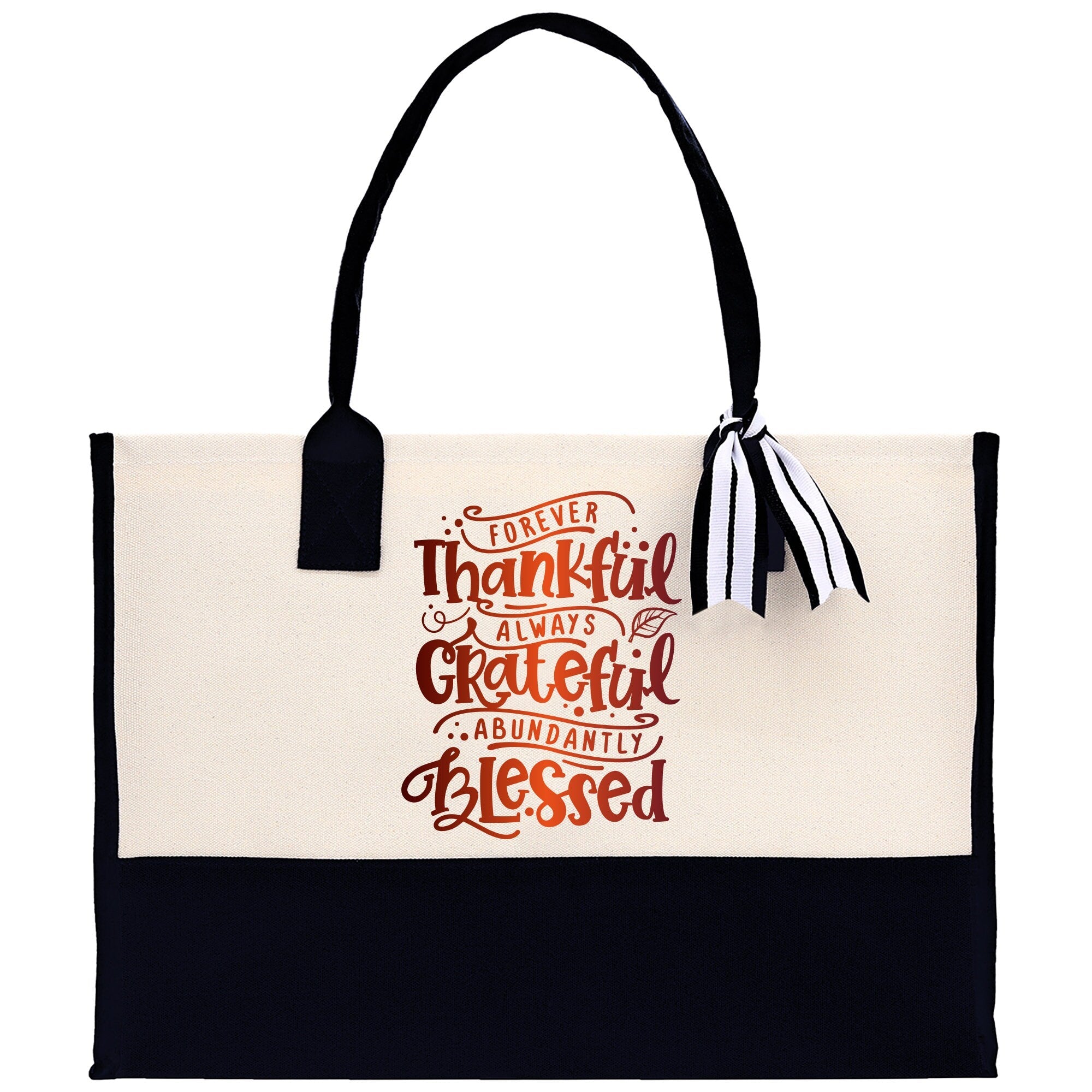 Thankful Grateful Blessed Cotton Canvas Tote Bag Thanksgiving Bag Autumn Fall Vibes Bag Motivational Bag Blessed Bag Fall Market Grocery Bag - Aaria Tees Aaria Tees