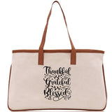 Thankful Grateful Blessed Cotton Canvas Tote Bag Thanksgiving Bag Autumn Fall Vibes Bag Motivational Bag Blessed Bag Fall Market Grocery Bag - Aaria Tees Aaria Tees