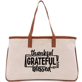 Thankful Grateful Blessed Cotton Canvas Tote Bag Thanksgiving Bag Autumn Fall Vibes Bag Motivational Bag Blessed Bag Fall Market Grocery Bag - Aaria Tees Aaria Tees