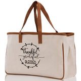 Thankful Grateful Blessed Cotton Canvas Tote Bag Thanksgiving Bag Autumn Fall Vibes Bag Motivational Bag Blessed Bag Fall Market Grocery Bag - Aaria Tees Aaria Tees