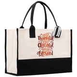 Thankful Grateful Blessed Cotton Canvas Tote Bag Thanksgiving Bag Autumn Fall Vibes Bag Motivational Bag Blessed Bag Fall Market Grocery Bag - Aaria Tees Aaria Tees