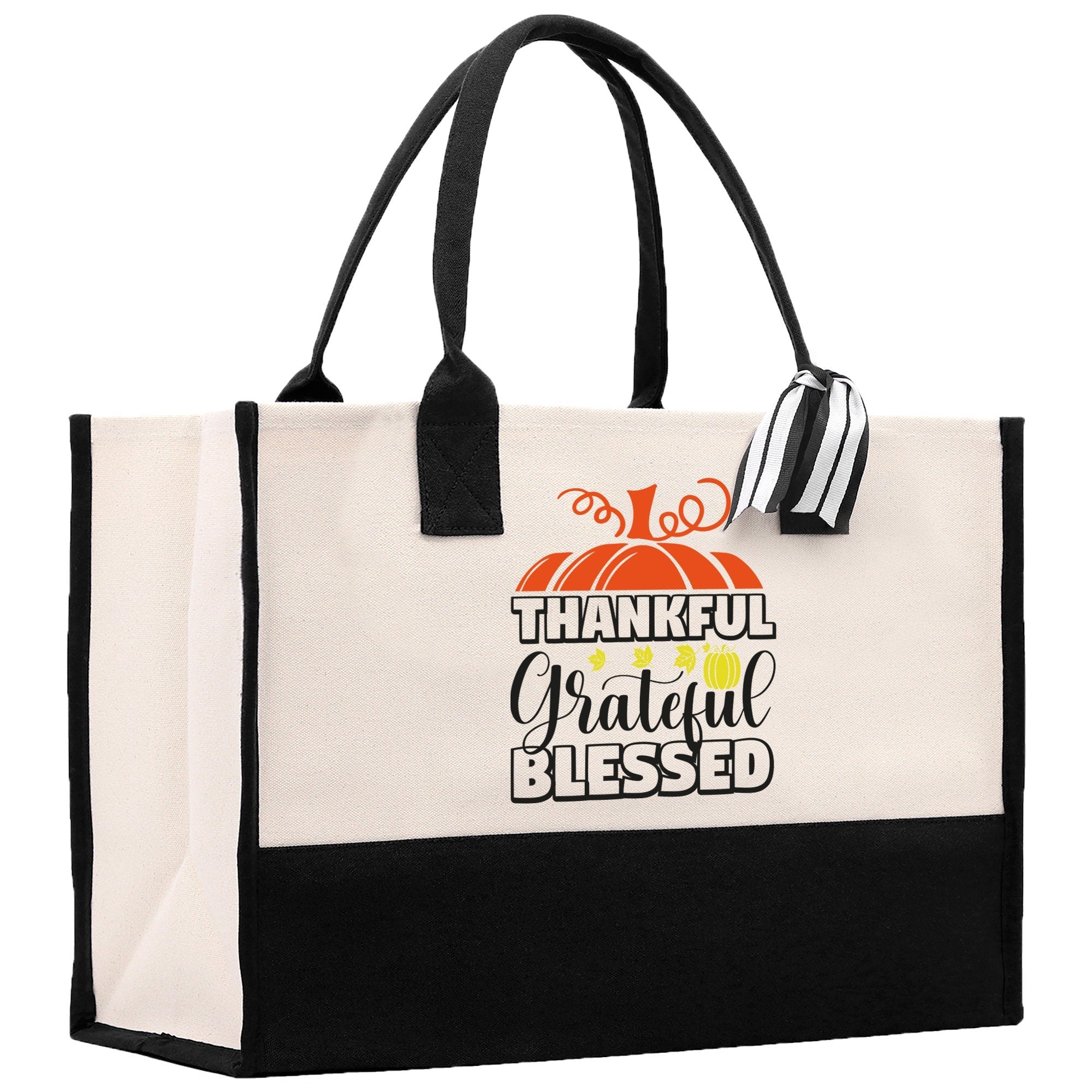 Thankful Grateful Blessed Cotton Canvas Tote Bag Thanksgiving Bag Autumn Fall Vibes Bag Motivational Bag Blessed Bag Fall Market Grocery Bag - Aaria Tees Aaria Tees
