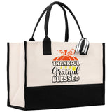 Thankful Grateful Blessed Cotton Canvas Tote Bag Thanksgiving Bag Autumn Fall Vibes Bag Motivational Bag Blessed Bag Fall Market Grocery Bag - Aaria Tees Aaria Tees