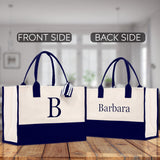 Monogram and Personalized Name Cotton Canvas Tote Bag Initial Tote Bag Letter Tote Bag Birthday Gift Bag Beach Bag Custom Monogrammed Bag - Aaria Tees Aaria Tees
