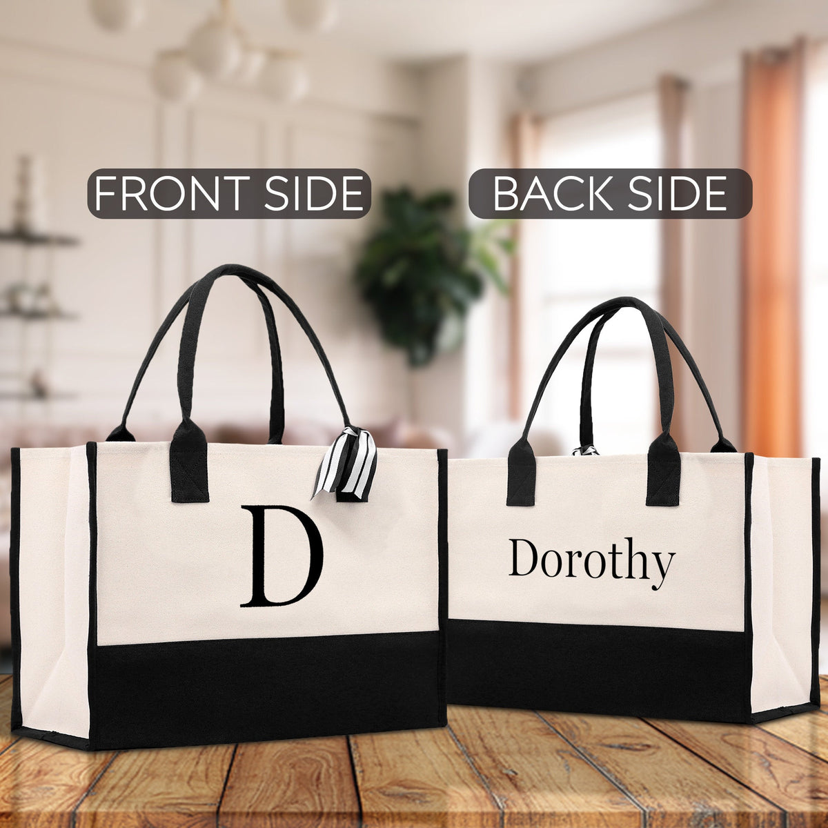 Monogram and Personalized Name Cotton Canvas Tote Bag Initial Tote Bag Letter Tote Bag Birthday Gift Bag Beach Bag Custom Monogrammed Bag - Aaria Tees