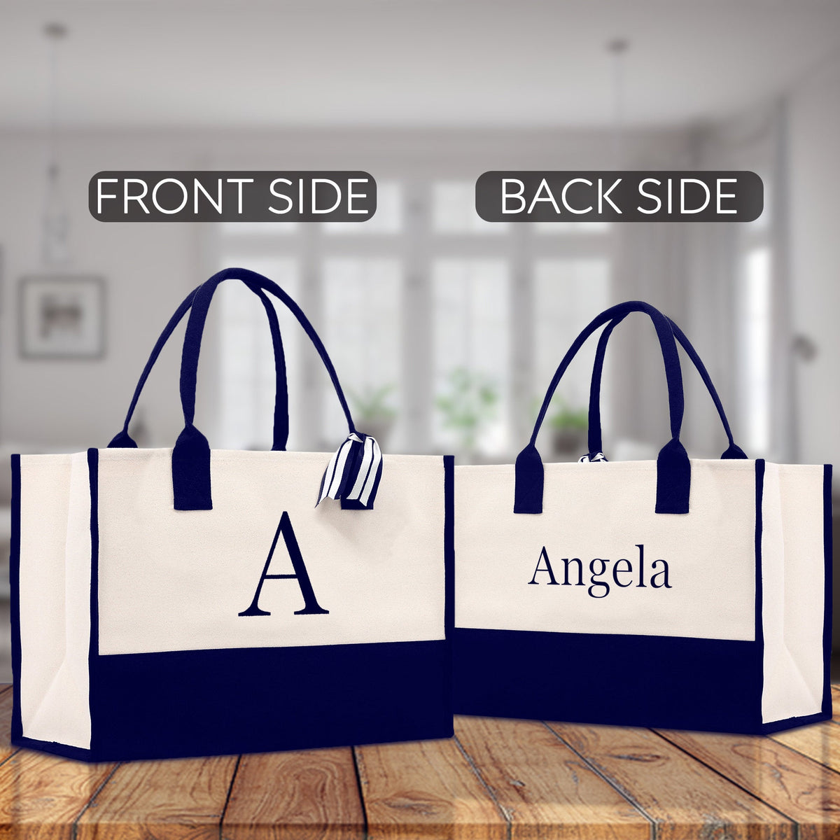 Monogram and Personalized Name Cotton Canvas Tote Bag Initial Tote Bag Letter Tote Bag Birthday Gift Bag Beach Bag Custom Monogrammed Bag - Aaria Tees