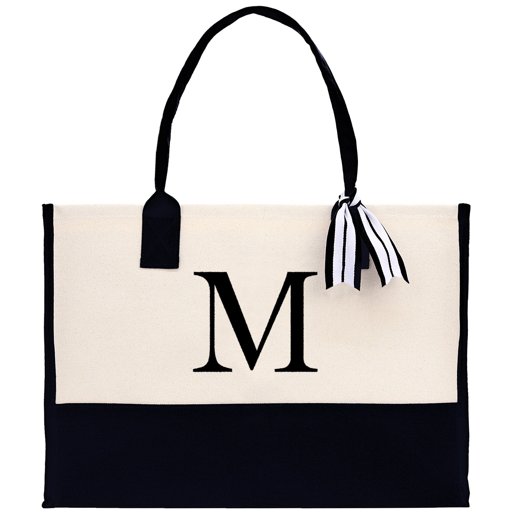Monogram and Personalized Name Cotton Canvas Tote Bag Initial Tote Bag Letter Tote Bag Birthday Gift Bag Beach Bag Custom Monogrammed Bag - Aaria Tees Aaria Tees