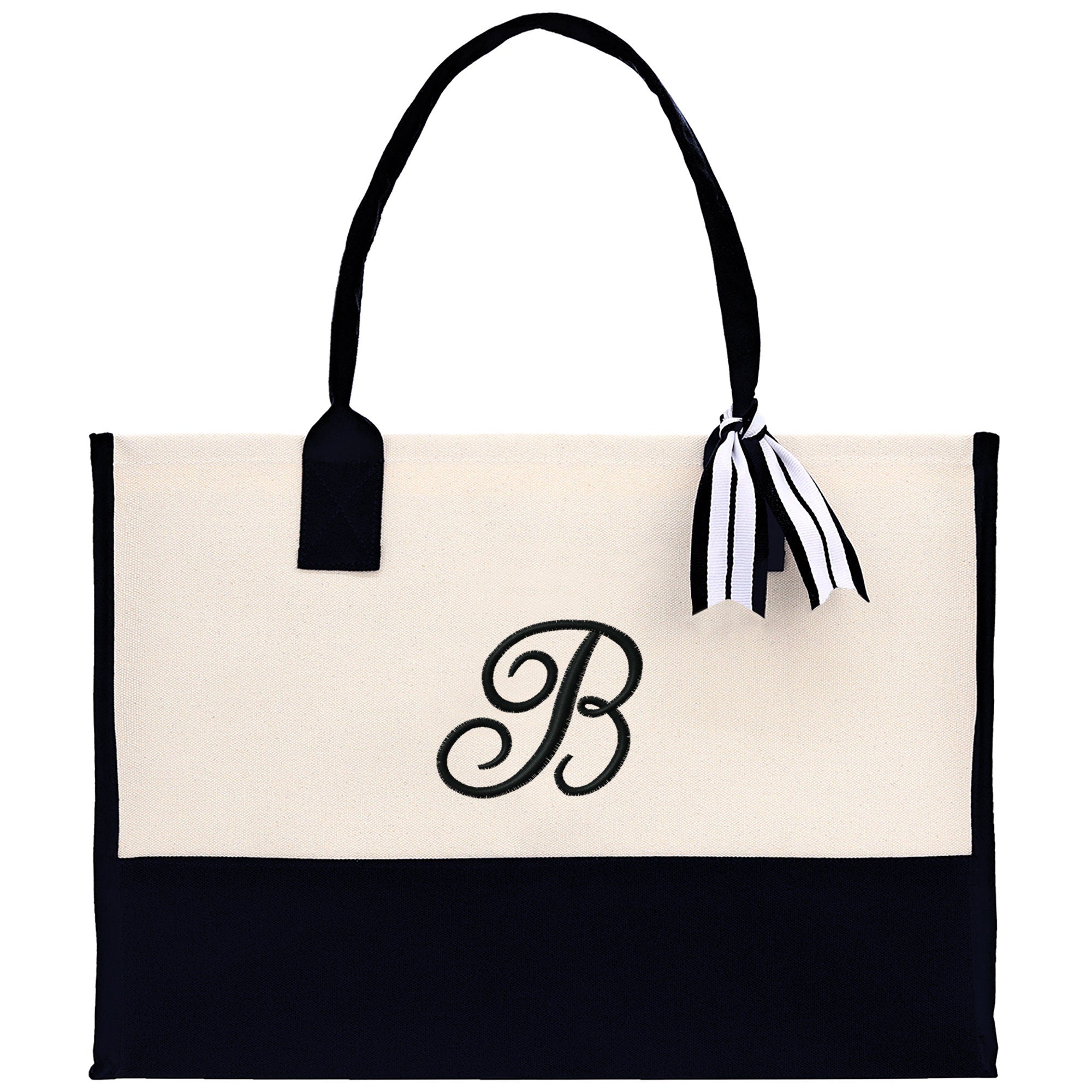 Monogram and Personalized Name Cotton Canvas Tote Bag Initial Tote Bag Letter Tote Bag Birthday Gift Bag Beach Bag Custom Monogrammed Bag - Aaria Tees Aaria Tees