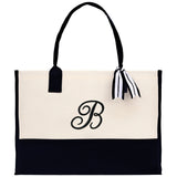Monogram and Personalized Name Cotton Canvas Tote Bag Initial Tote Bag Letter Tote Bag Birthday Gift Bag Beach Bag Custom Monogrammed Bag - Aaria Tees Aaria Tees