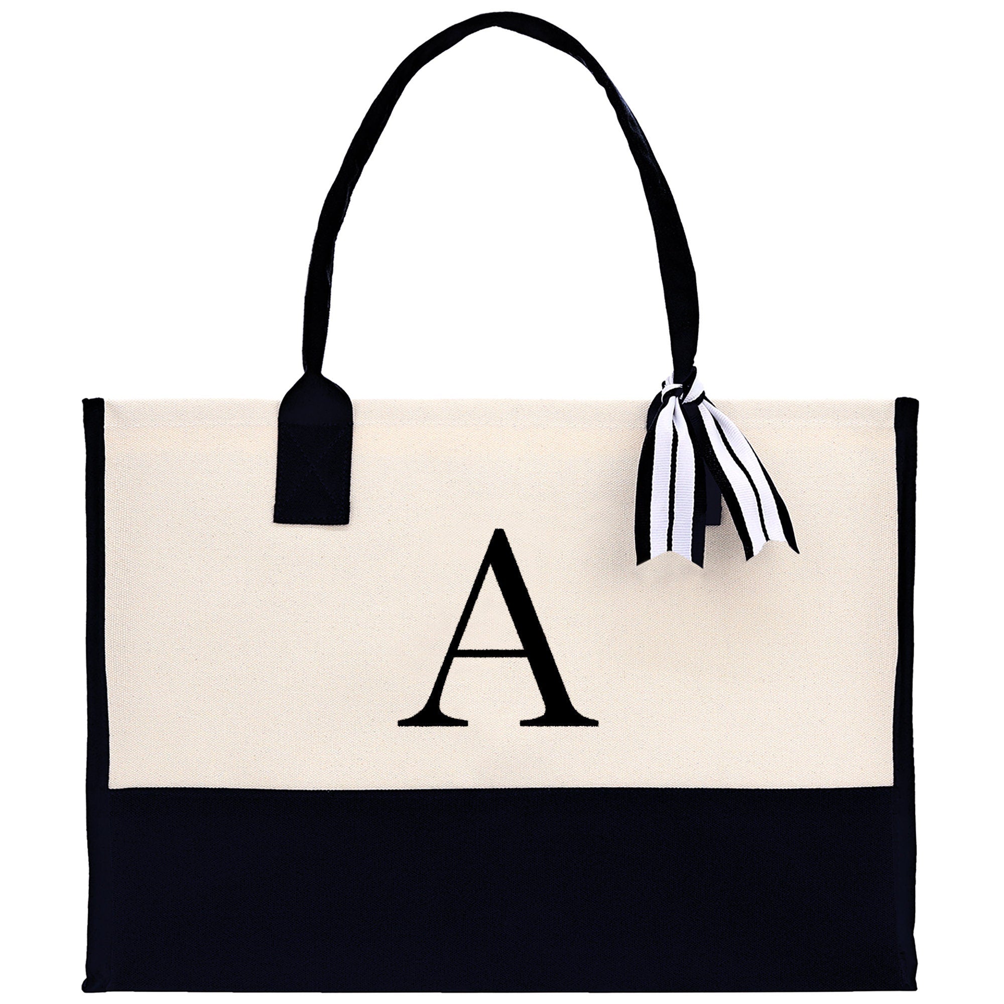 Monogram and Personalized Name Cotton Canvas Tote Bag Initial Tote Bag Letter Tote Bag Birthday Gift Bag Beach Bag Custom Monogrammed Bag - Aaria Tees Aaria Tees