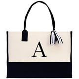 Monogram and Personalized Name Cotton Canvas Tote Bag Initial Tote Bag Letter Tote Bag Birthday Gift Bag Beach Bag Custom Monogrammed Bag - Aaria Tees Aaria Tees