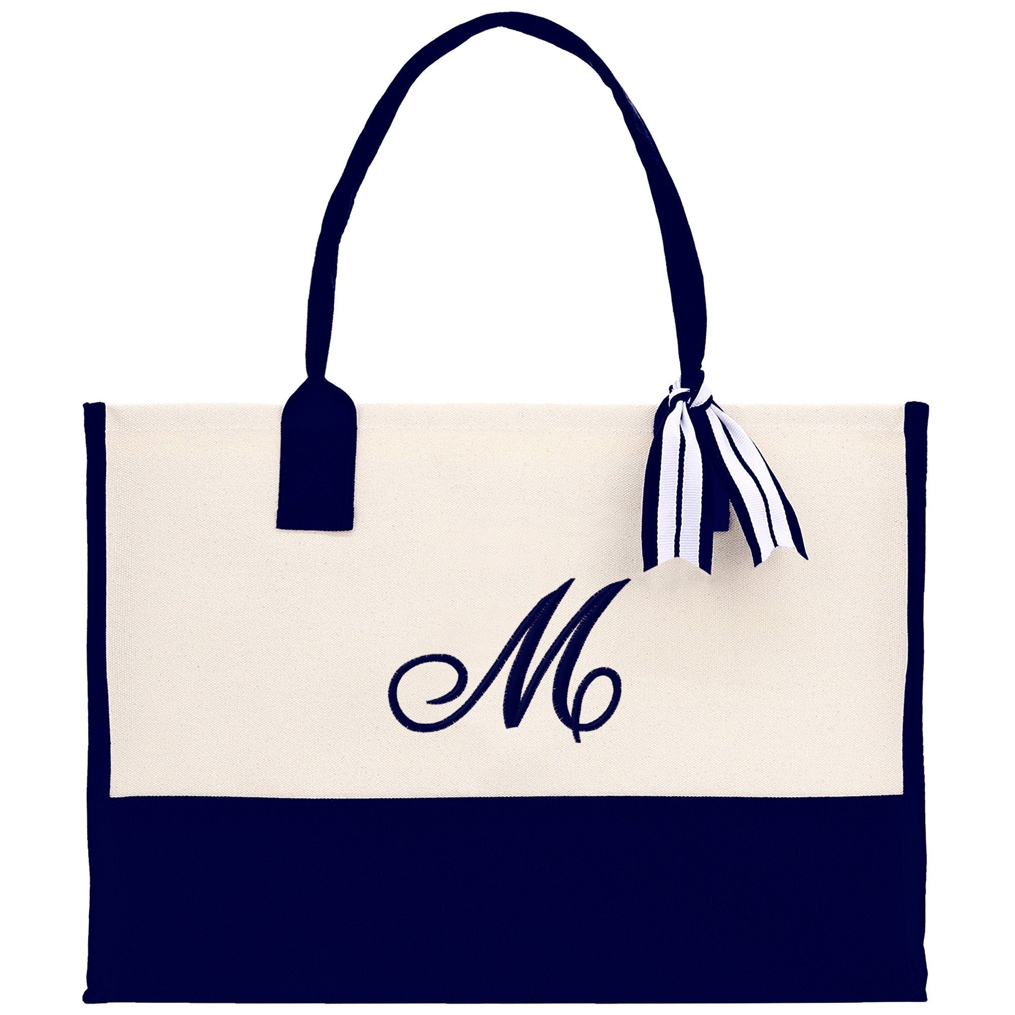 Monogram and Personalized Name Cotton Canvas Tote Bag Initial Tote Bag Letter Tote Bag Birthday Gift Bag Beach Bag Custom Monogrammed Bag - Aaria Tees Aaria Tees