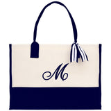 Monogram and Personalized Name Cotton Canvas Tote Bag Initial Tote Bag Letter Tote Bag Birthday Gift Bag Beach Bag Custom Monogrammed Bag - Aaria Tees Aaria Tees