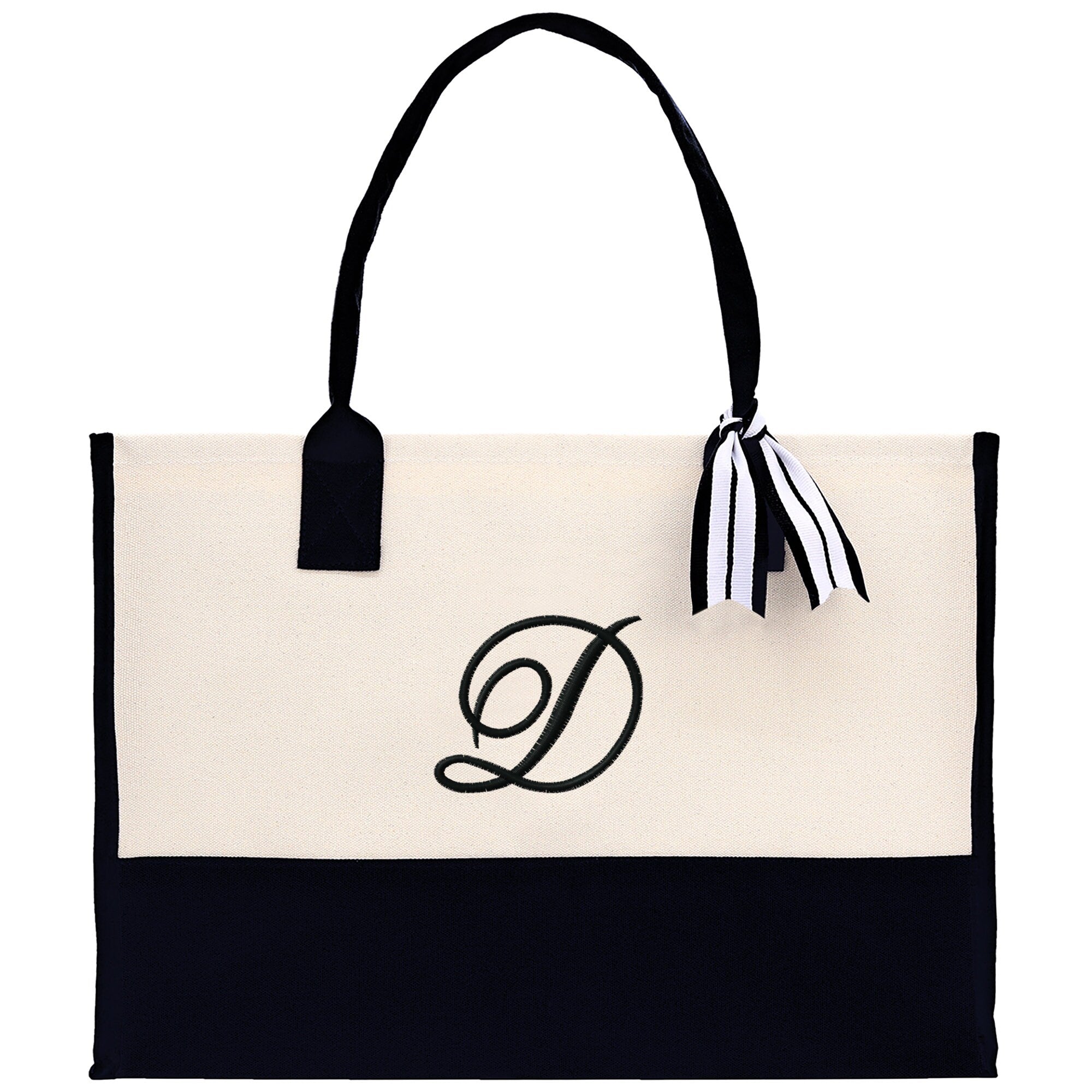 Monogram and Personalized Name Cotton Canvas Tote Bag Initial Tote Bag Letter Tote Bag Birthday Gift Bag Beach Bag Custom Monogrammed Bag - Aaria Tees Aaria Tees