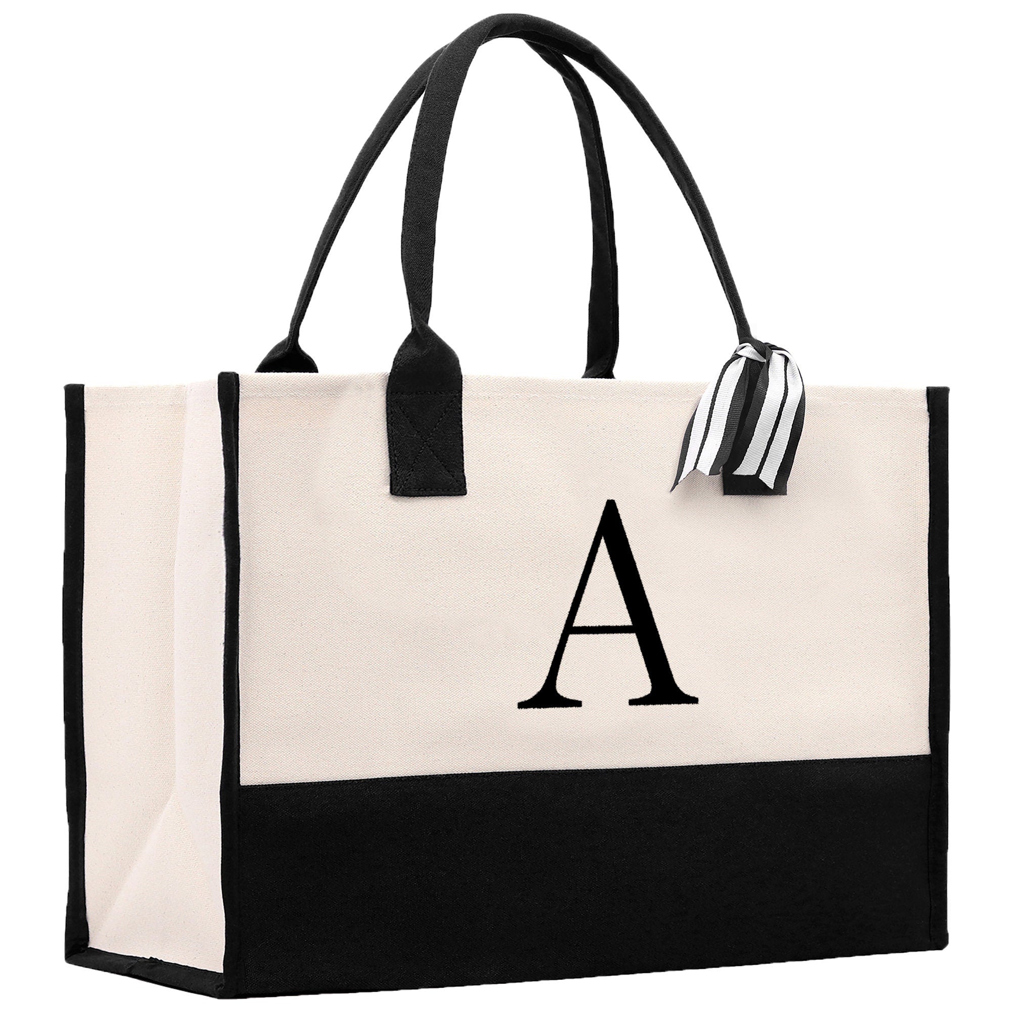 Monogram and Personalized Name Cotton Canvas Tote Bag Initial Tote Bag Letter Tote Bag Birthday Gift Bag Beach Bag Custom Monogrammed Bag - Aaria Tees Aaria Tees