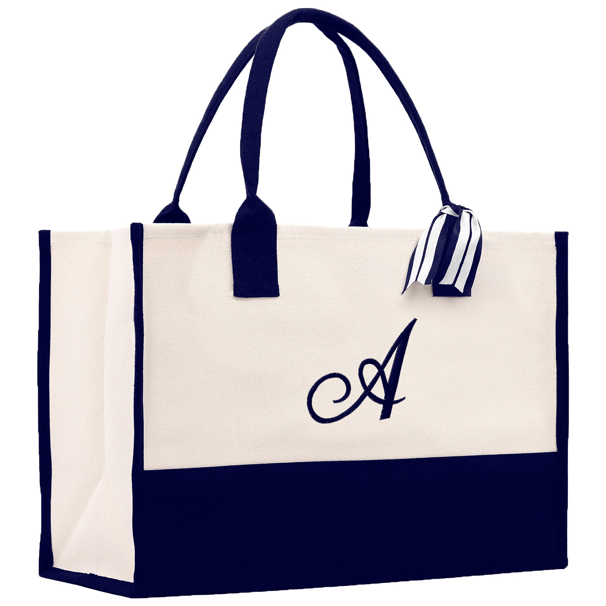 Monogram and Personalized Name Cotton Canvas Tote Bag Initial Tote Bag Letter Tote Bag Birthday Gift Bag Beach Bag Custom Monogrammed Bag - Aaria Tees Aaria Tees