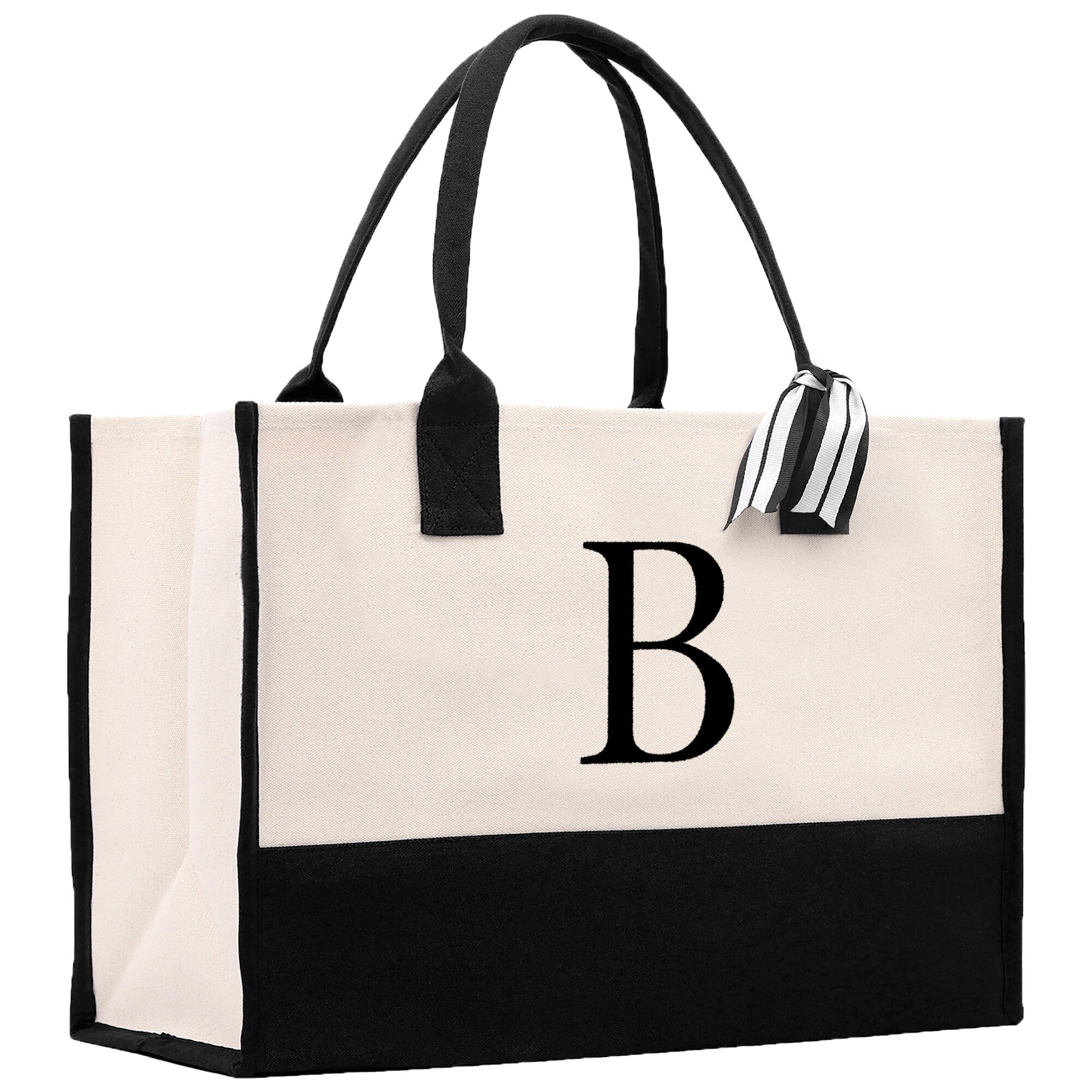 Monogram and Personalized Name Cotton Canvas Tote Bag Initial Tote Bag Letter Tote Bag Birthday Gift Bag Beach Bag Custom Monogrammed Bag - Aaria Tees Aaria Tees