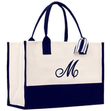 Monogram and Personalized Name Cotton Canvas Tote Bag Initial Tote Bag Letter Tote Bag Birthday Gift Bag Beach Bag Custom Monogrammed Bag - Aaria Tees Aaria Tees
