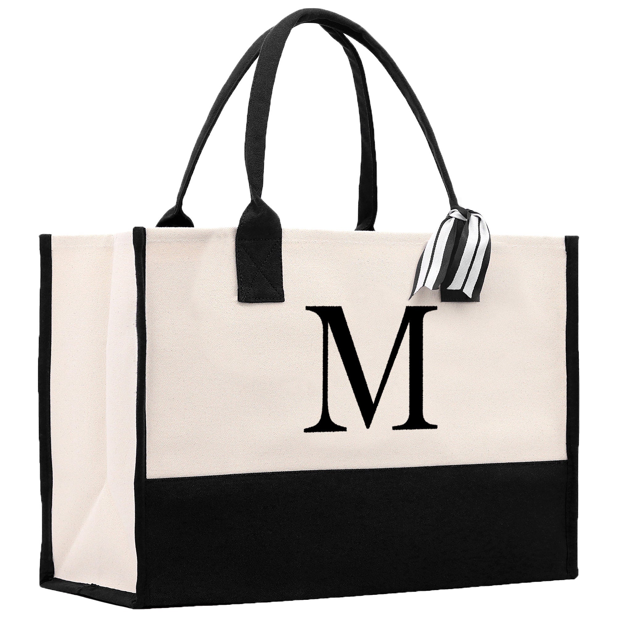Monogram and Personalized Name Cotton Canvas Tote Bag Initial Tote Bag Letter Tote Bag Birthday Gift Bag Beach Bag Custom Monogrammed Bag - Aaria Tees Aaria Tees