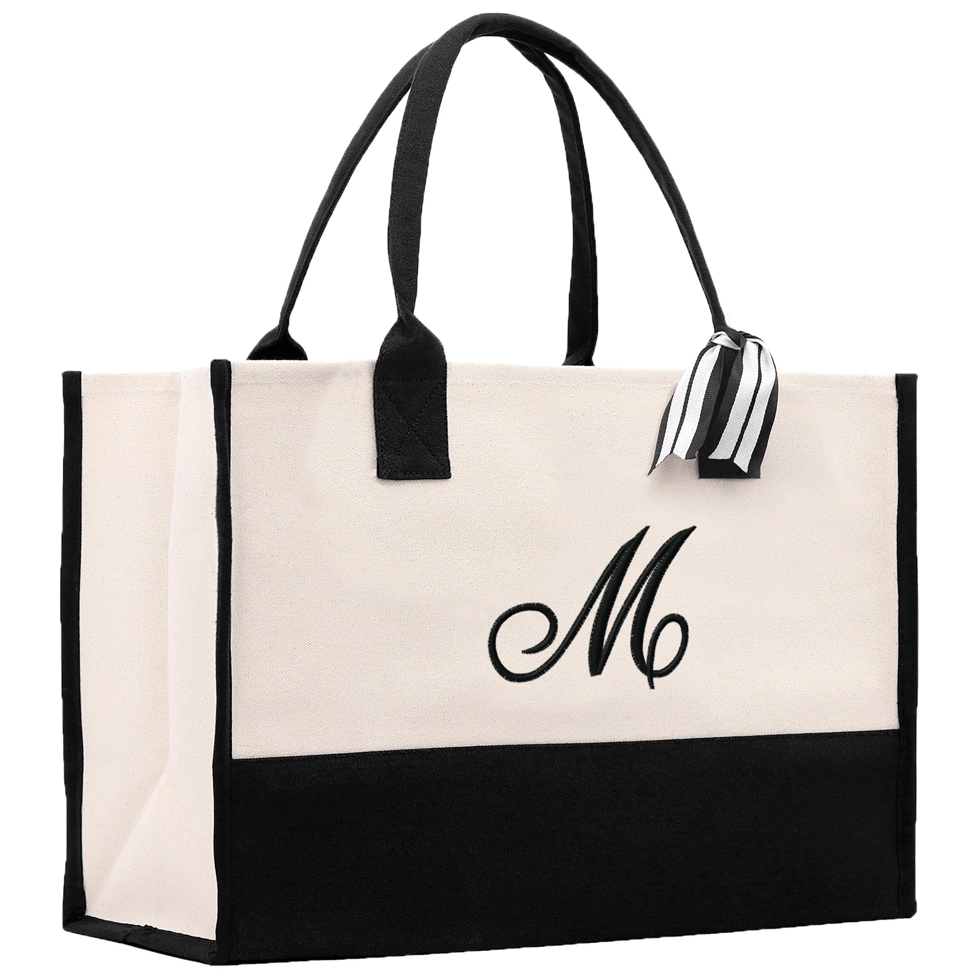 Monogram and Personalized Name Cotton Canvas Tote Bag Initial Tote Bag Letter Tote Bag Birthday Gift Bag Beach Bag Custom Monogrammed Bag - Aaria Tees Aaria Tees