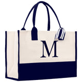 Monogram and Personalized Name Cotton Canvas Tote Bag Initial Tote Bag Letter Tote Bag Birthday Gift Bag Beach Bag Custom Monogrammed Bag - Aaria Tees Aaria Tees
