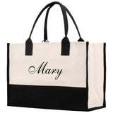 Monogram and Personalized Name Cotton Canvas Tote Bag Initial Tote Bag Letter Tote Bag Birthday Gift Bag Beach Bag Custom Monogrammed Bag - Aaria Tees Aaria Tees