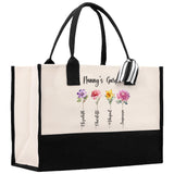 Personalized Kids and Grandkids Name Cotton Canvas Tote Bag Custom Flower Tote Bag Gift for Mom Gift for Grandma Birth Month Grandkids Name - Aaria Tees Aaria Tees