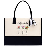 Personalized Kids and Grandkids Name Cotton Canvas Tote Bag Custom Flower Tote Bag Gift for Mom Gift for Grandma Birth Month Grandkids Name - Aaria Tees Aaria Tees