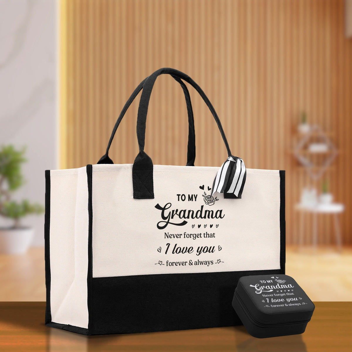 To My Grandma Never Forget That I Love You Forever & Always Cotton Canvas Tote Bag Birthday Gift From Grandkids to Grandma Jewelry Box Gift - Aaria Tees