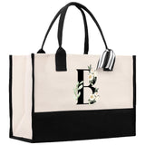 Floral Monogram Cotton Canvas Tote Bag Personalized Bridesmaid Gift Bag Wedding Birthday Gift Custom Name Tote Maid of Honor Wedding Gift - Aaria Tees Aaria Tees