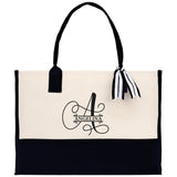 Split Initial and Name Custom Cotton Canvas Tote Bag Personalized Initial Tote Birthday Gift Wedding Gift Jewelry Box Frosted Can Glass Set - Aaria Tees Aaria Tees