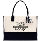 Split Initial and Name Custom Cotton Canvas Tote Bag Personalized Initial Tote Birthday Gift Wedding Gift Jewelry Box Frosted Can Glass Set - Aaria Tees Aaria Tees
