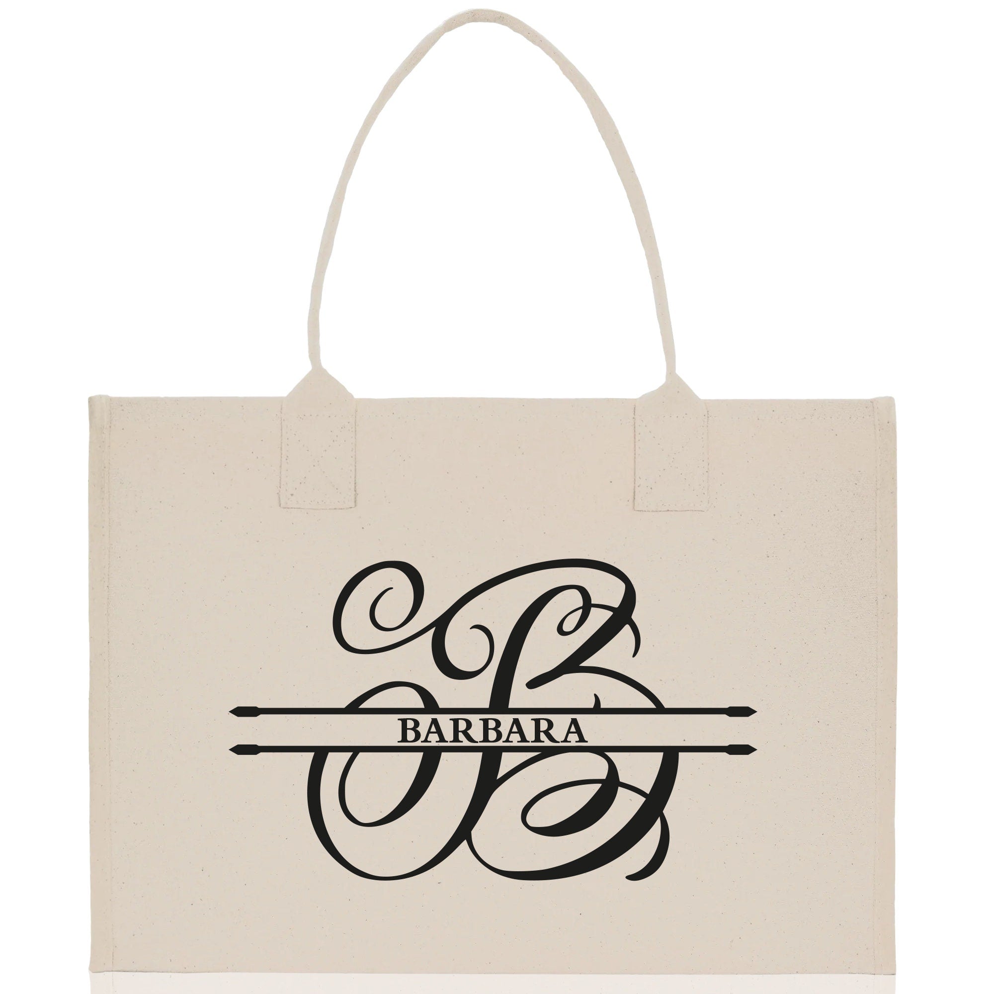 Split Initial and Name Custom Cotton Canvas Tote Bag Personalized Initial Tote Birthday Gift Wedding Gift Jewelry Box Frosted Can Glass Set - Aaria Tees Aaria Tees