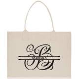 Split Initial and Name Custom Cotton Canvas Tote Bag Personalized Initial Tote Birthday Gift Wedding Gift Jewelry Box Frosted Can Glass Set - Aaria Tees Aaria Tees