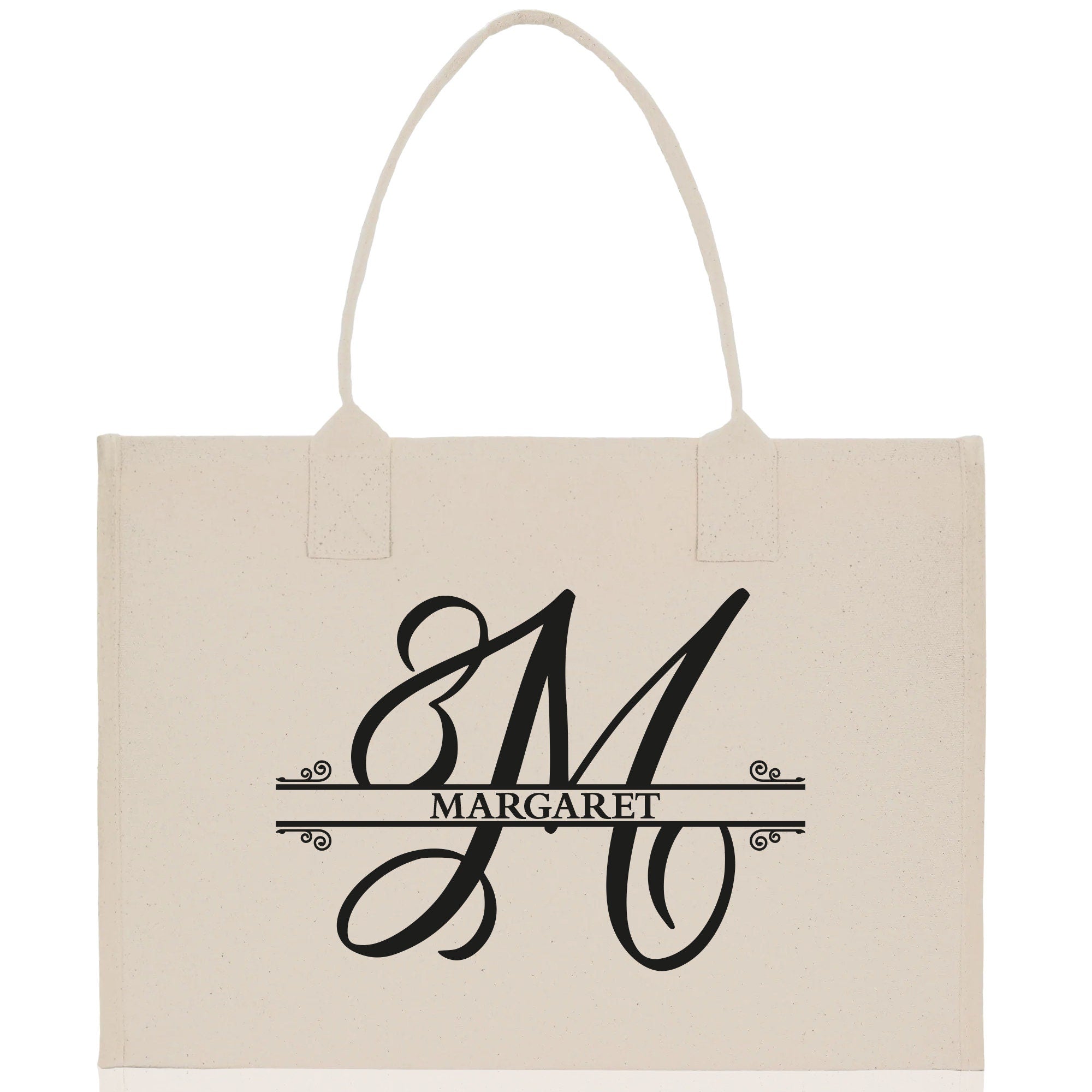 Split Initial and Name Custom Cotton Canvas Tote Bag Personalized Initial Tote Birthday Gift Wedding Gift Jewelry Box Frosted Can Glass Set - Aaria Tees Aaria Tees