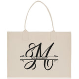 Split Initial and Name Custom Cotton Canvas Tote Bag Personalized Initial Tote Birthday Gift Wedding Gift Jewelry Box Frosted Can Glass Set - Aaria Tees Aaria Tees