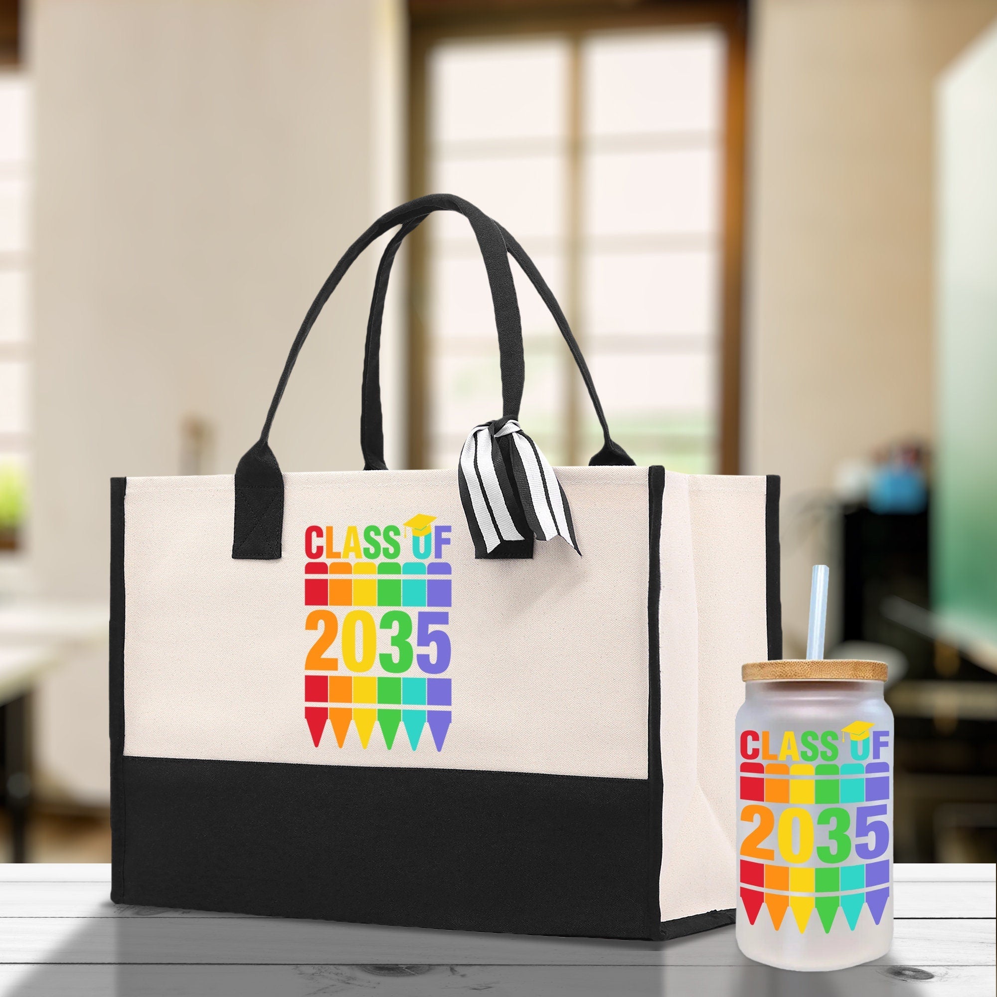 Class of 2035 Colorful Crayons Cotton Canvas Tote Bag Graduation Gift Bag Last Day of School Pre-Kindergarten Bag First Day of School Bag - Aaria Tees Aaria Tees