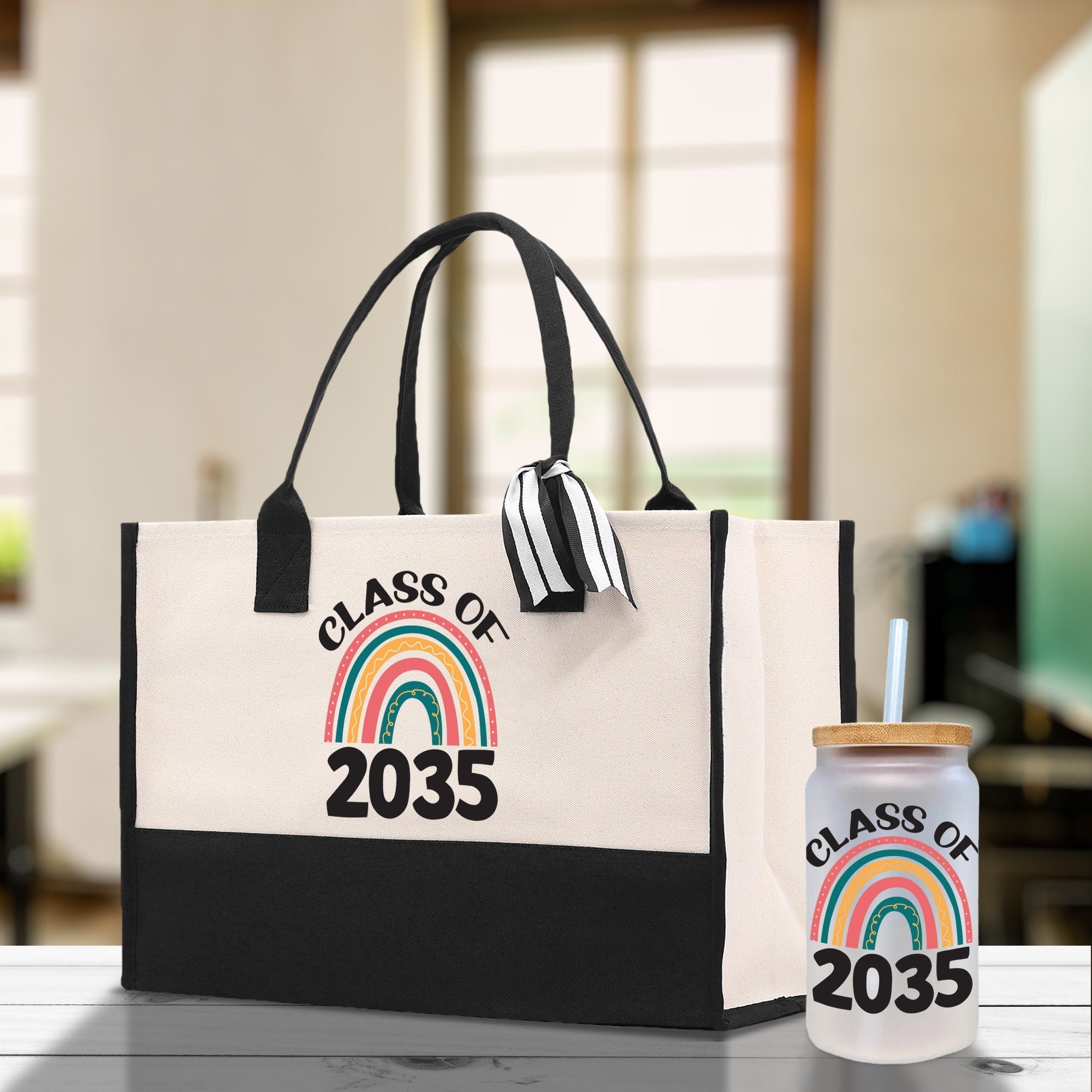 Class of 2035 Rainbow Cotton Canvas Tote Bag Graduation Gift Bag Last Day of School Pre-Kindergarten Tote Bag First Day of School Bag - Aaria Tees Aaria Tees