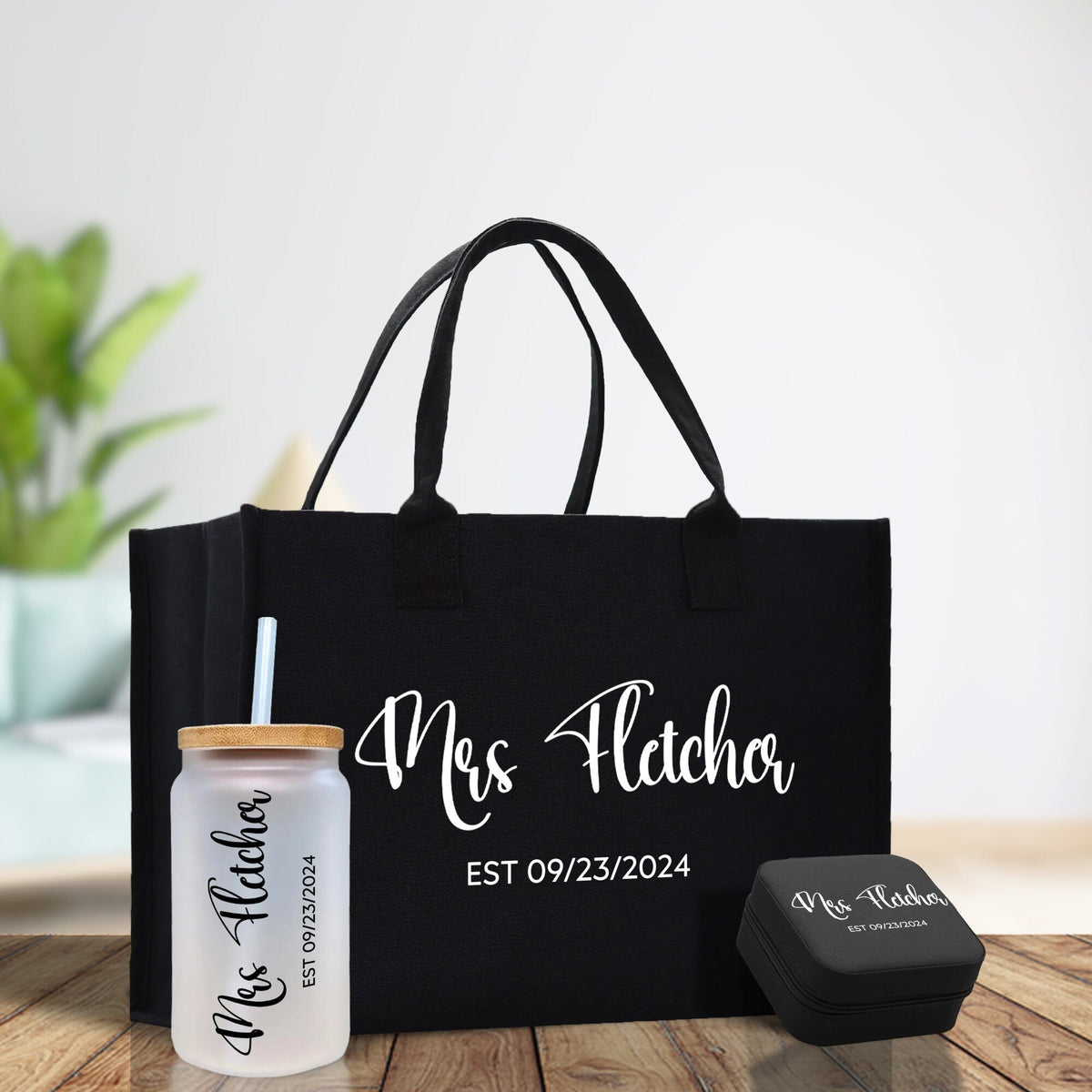 Mrs. Last Name Est Year Tote Bag Personalized Date Wedding Tote Bridal Shower Gift Honeymoon Gift Customized Wedding Gift Bridesmaid Gift - Aaria Tees