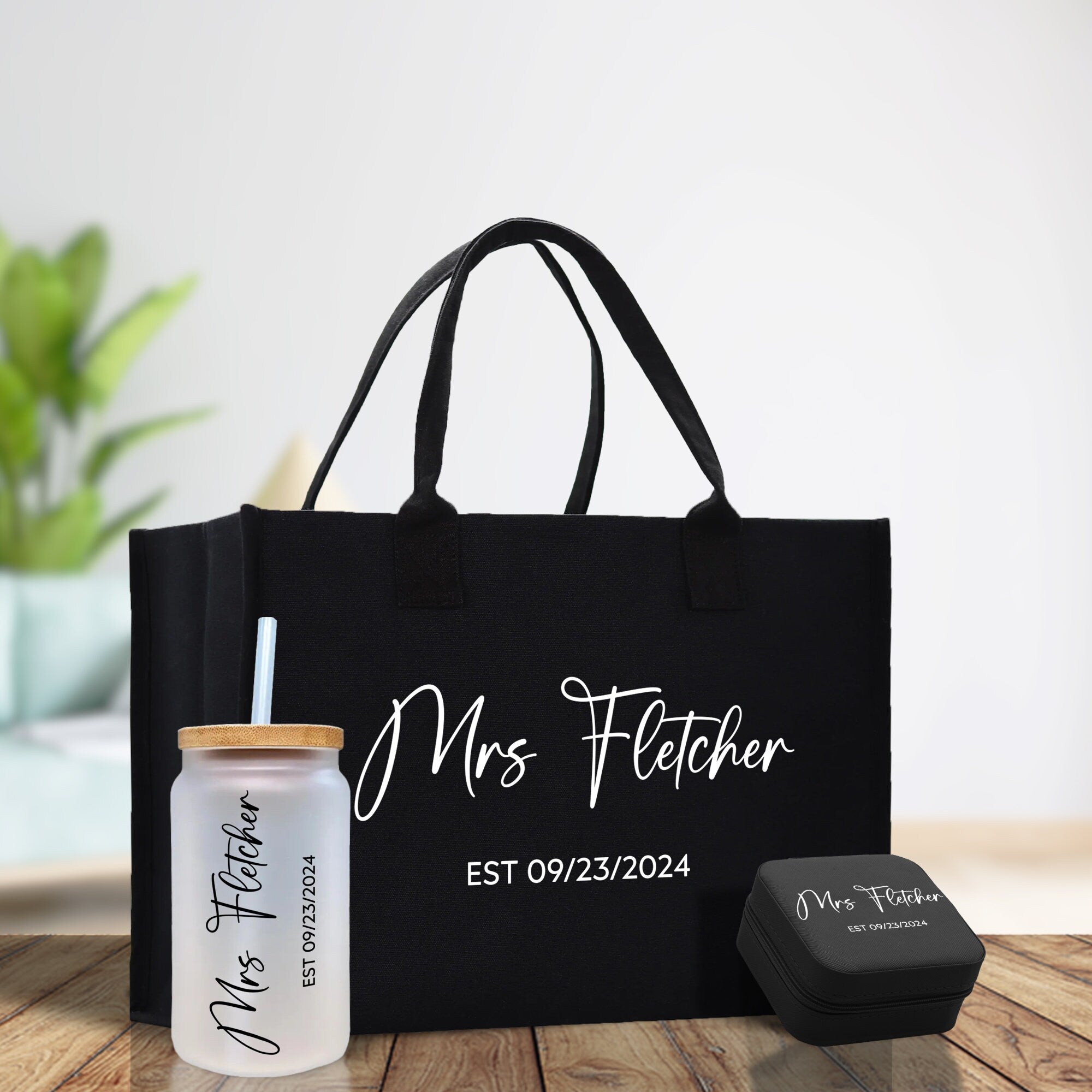 Mrs. Last Name Est Year Tote Bag Personalized Date Wedding Tote Bridal Shower Gift Honeymoon Gift Customized Wedding Gift Bridesmaid Gift - Aaria Tees Aaria Tees