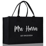 Mrs. Last Name Est Year Tote Bag Personalized Date Wedding Tote Bridal Shower Gift Honeymoon Gift Customized Wedding Gift Bridesmaid Gift - Aaria Tees Aaria Tees