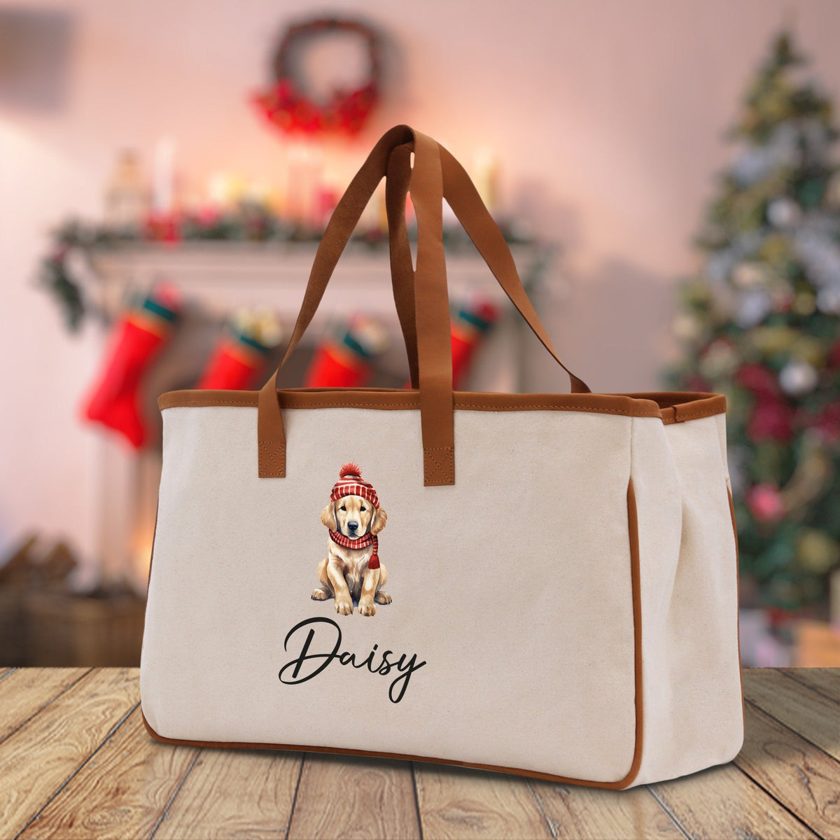 Baby Golden Retriever Custom Name Dog Cotton Canvas Tote Bag Custom Pet Lover Gift Pet Portrait Bag Personalized Pet Owner Gift Tote Bag - Aaria Tees