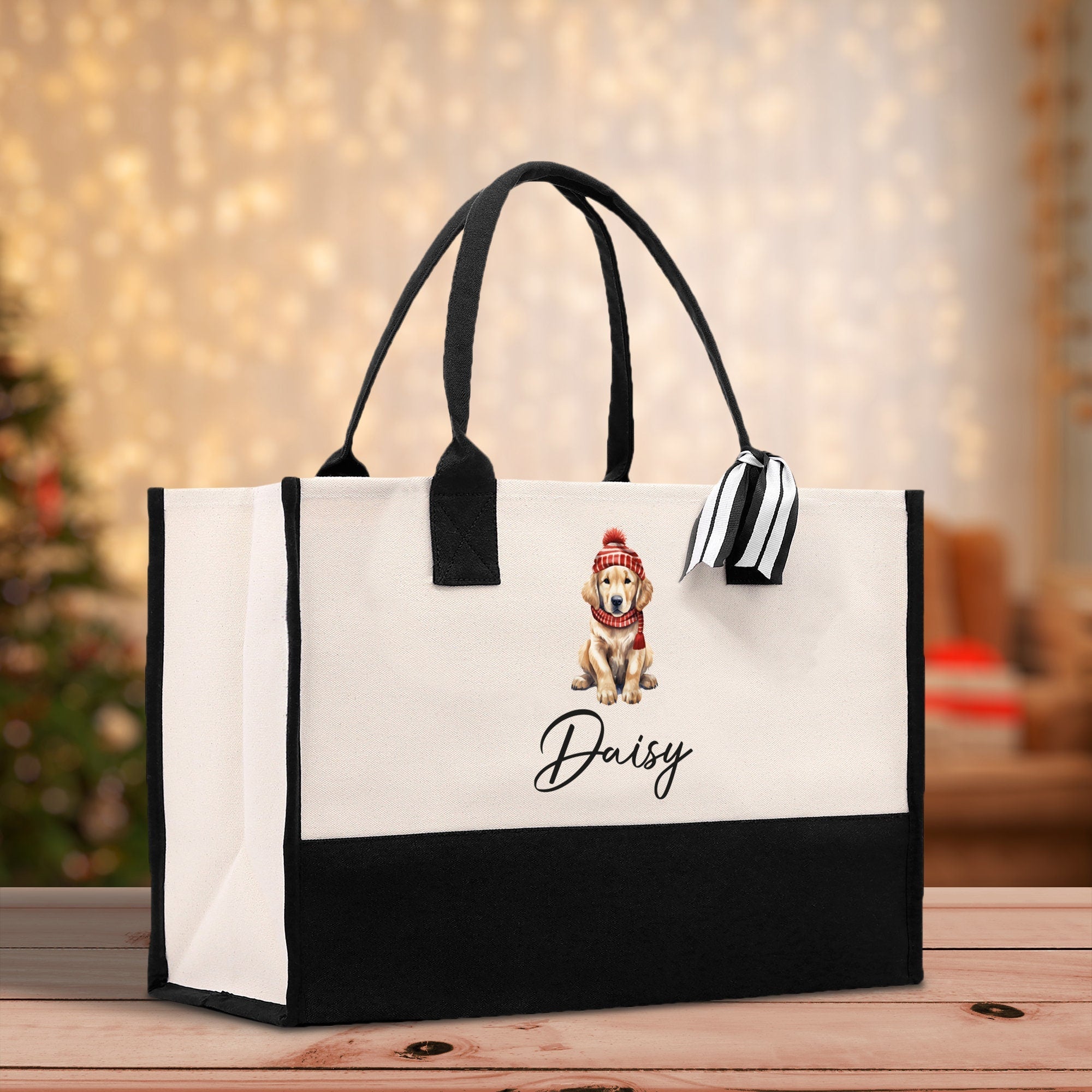 Baby Golden Retriever Custom Name Dog Cotton Canvas Tote Bag Custom Pet Lover Gift Pet Portrait Bag Personalized Pet Owner Gift Tote Bag - Aaria Tees Aaria Tees