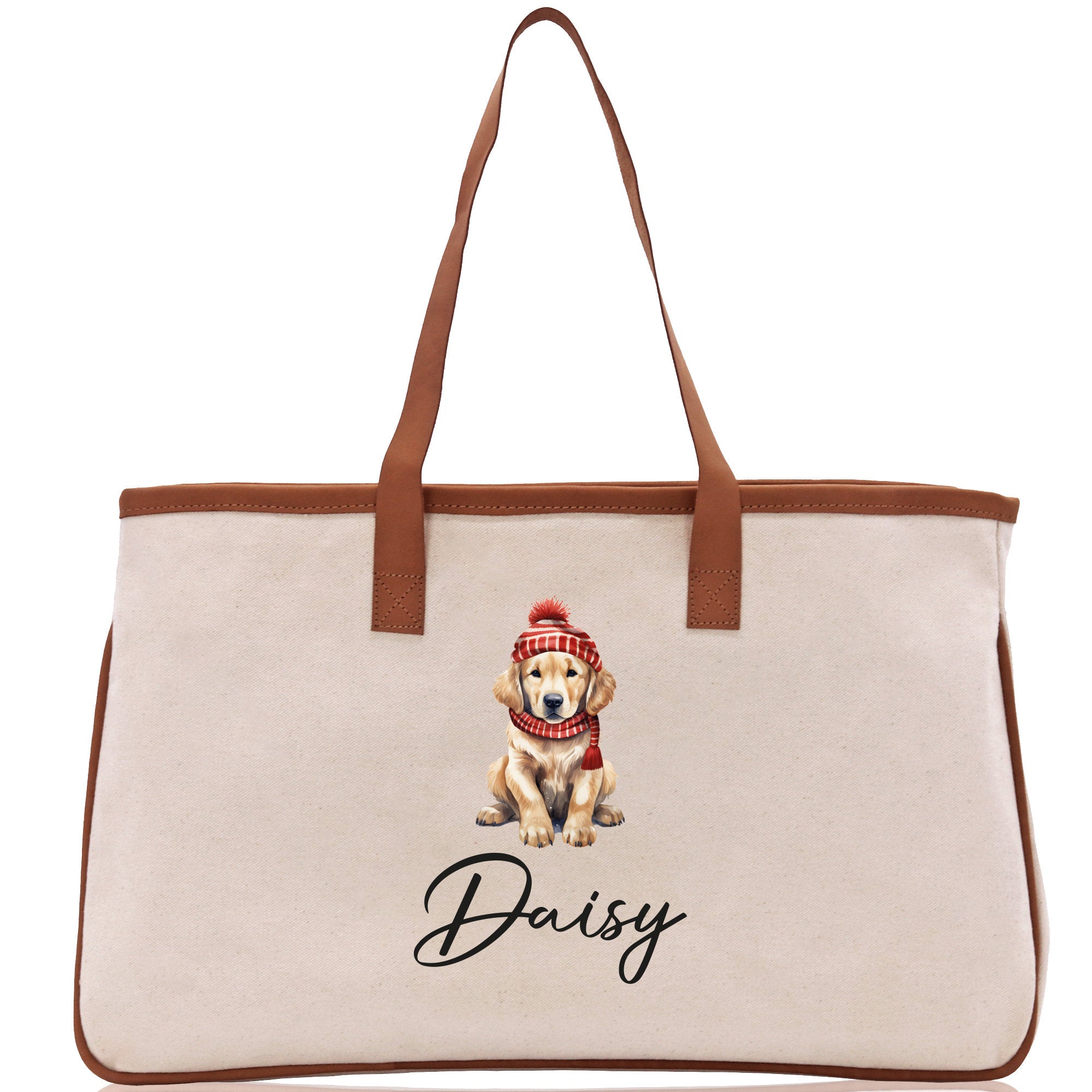 Baby Golden Retriever Custom Name Dog Cotton Canvas Tote Bag Custom Pet Lover Gift Pet Portrait Bag Personalized Pet Owner Gift Tote Bag - Aaria Tees Aaria Tees
