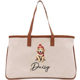 Baby Golden Retriever Custom Name Dog Cotton Canvas Tote Bag Custom Pet Lover Gift Pet Portrait Bag Personalized Pet Owner Gift Tote Bag - Aaria Tees Aaria Tees