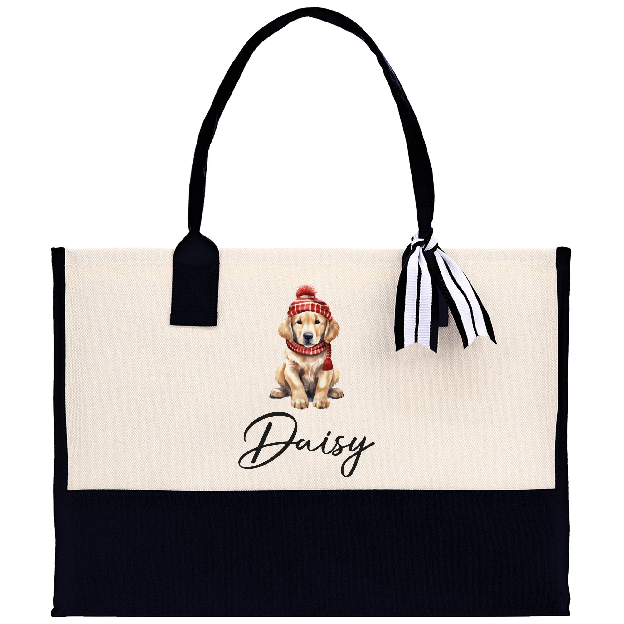 Baby Golden Retriever Custom Name Dog Cotton Canvas Tote Bag Custom Pet Lover Gift Pet Portrait Bag Personalized Pet Owner Gift Tote Bag - Aaria Tees Aaria Tees