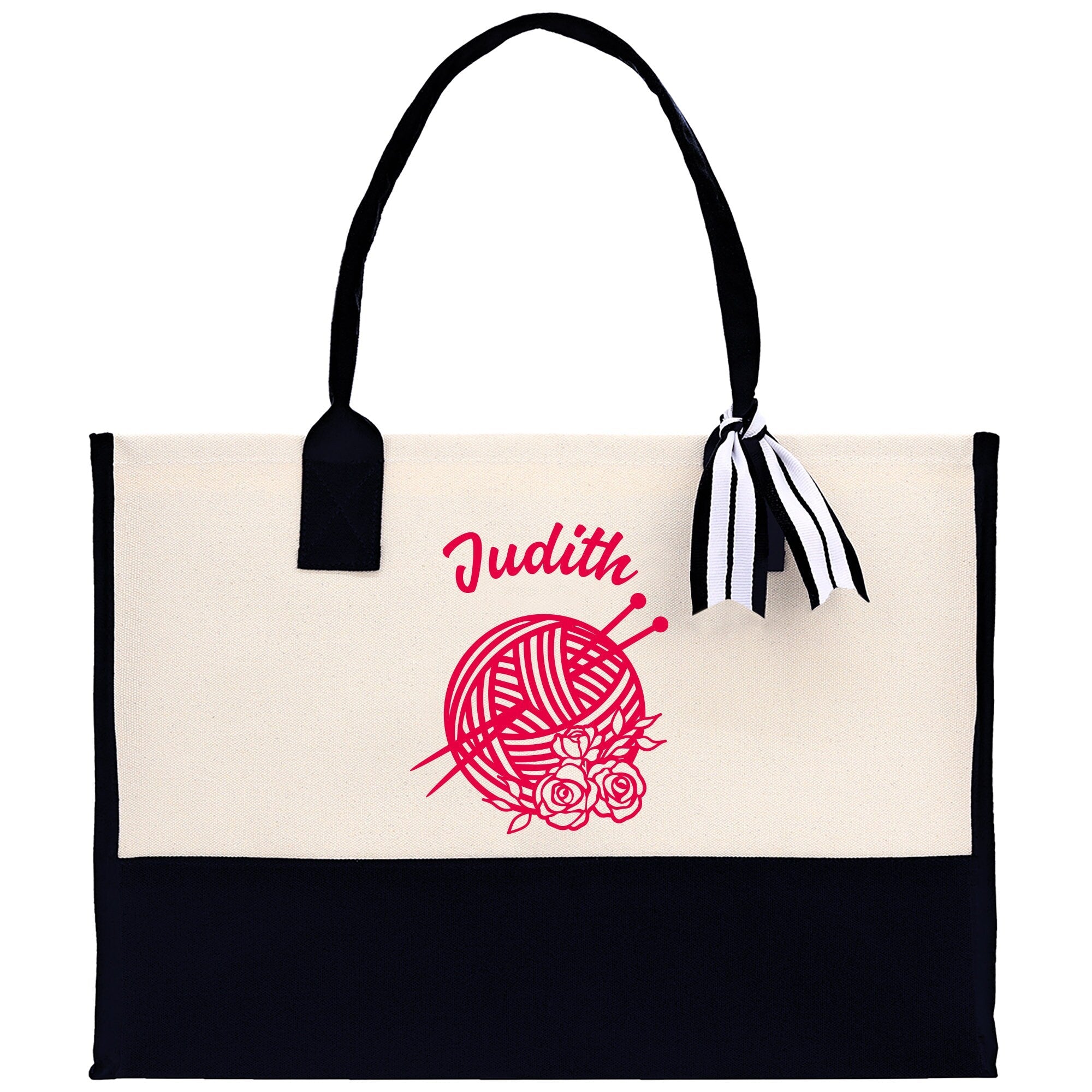 Personalized Knitting Cotton Canvas Tote Bag Custom Grandma Kitting Bag Yarn Custom Crochet Bag Mother's Day Gift Knitting Gift - Aaria Tees Aaria Tees