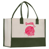 Personalized Knitting Cotton Canvas Tote Bag Custom Grandma Kitting Bag Yarn Custom Crochet Bag Mother's Day Gift Knitting Gift - Aaria Tees Aaria Tees