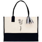 Personalized Kids and Grandkids Name Cotton Canvas Tote Bag Custom Flower Tote Bag Gift for Mom Gift for Grandma Birth Month Grandkids Name - Aaria Tees Aaria Tees