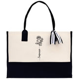 Personalized Kids and Grandkids Name Cotton Canvas Tote Bag Custom Flower Tote Bag Gift for Mom Gift for Grandma Birth Month Grandkids Name - Aaria Tees Aaria Tees